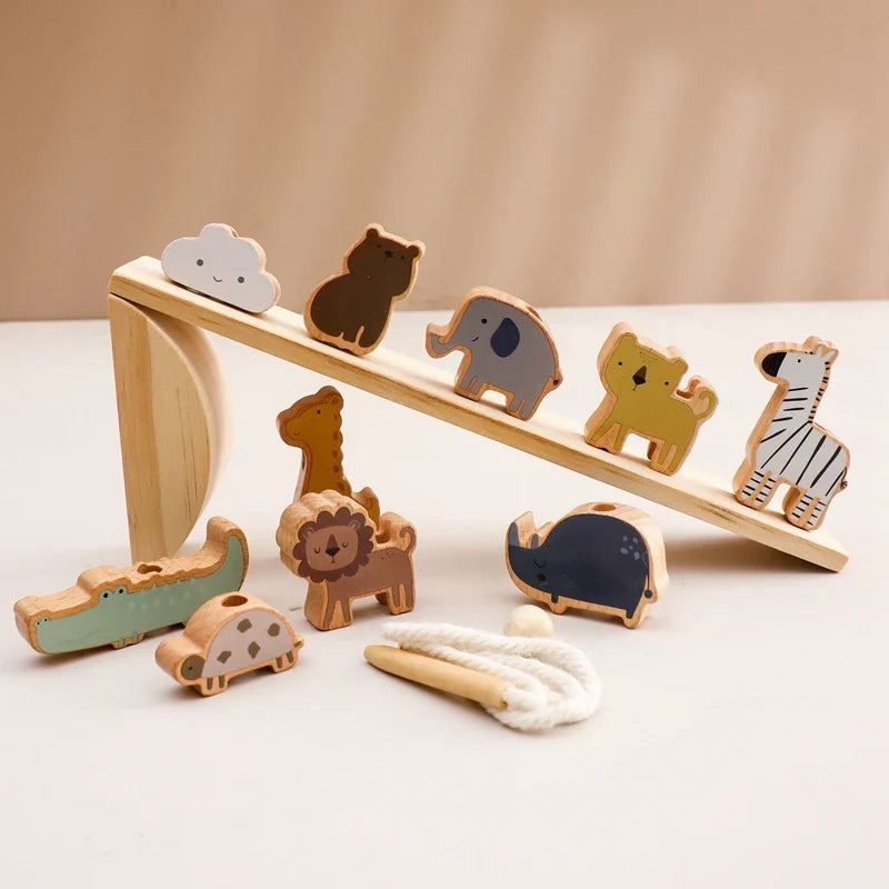 Baby Animal Threading Seesaw Toys Wooden Stacking