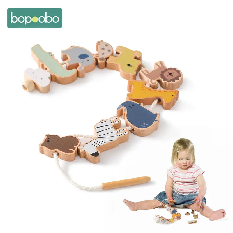 Baby Animal Threading Seesaw Toys Wooden Stacking